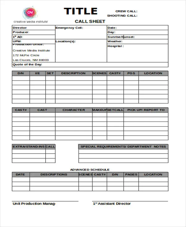 What is a Call Sheet in Film? - Arc Studio Blog